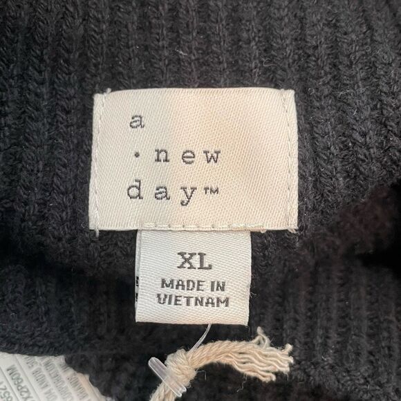 A New Day Mock Neck Cutout Sweater Black Ribbed Knit Long Sleeves XL - Picture 10 of 13